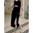 thumbnail image 2 of Vestidos sin mangas para mujer, vestidos ahuecados con abertura lateral, tejidos informales, sólidos, Sexy, estilo coreano, moda Chic Ins, 2 of 3