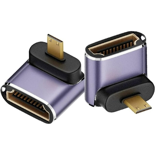 HUGFEGWE 2 Pack 8K UHD Micro HDMI Adapter, 48Gbps 3D Micro HDMI 2.1 Version Converter, Down Angle Micro HDMI 2.1 Male to HDMI 2.1 Female Extension Adapter Extender Connector Coupler Support
