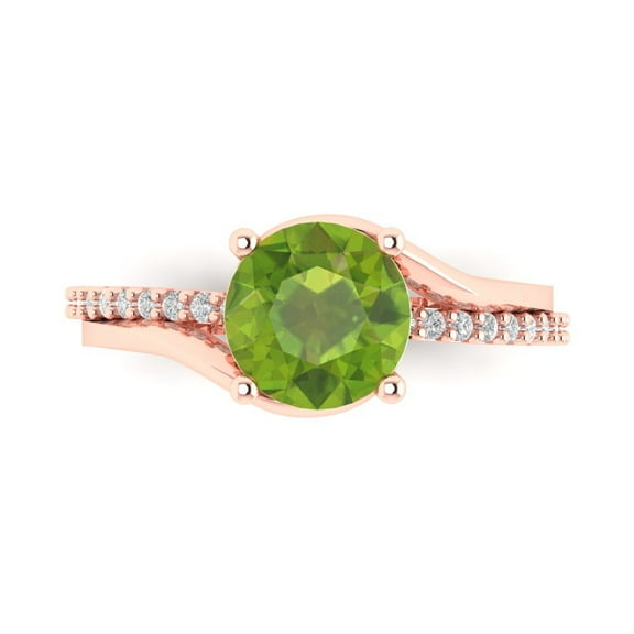Solitaire with Accents Engagement Ring for Women - 1.71ct Natural Peridot in 14K Rose Gold Promise Ring