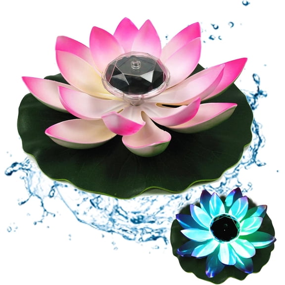 Lotus Flower Solar Light for Pool Floating Lotus Light 11.02 Inch Waterproof Solar Pond Light with Hook for Garden Lawn Backyard Pond Fountain Gradient Color, Pond Lights