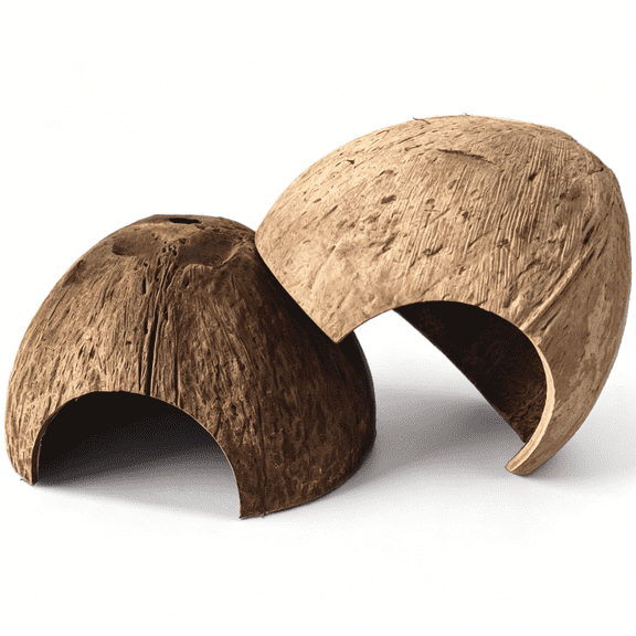 XIBUFE 2 Pcs Natural Coconut Reptile Hideouts Lizard Hut Hermit Crab Hut Aquarium Fish Hide Cave Spider Snail Climber Toys