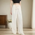thumbnail image 5 of TrendOFT Women's Wide Leg Pants Elastic High Waisted Waffle Knit Casual Palazzo Pants Trousers with Pockets White S, 5 of 8
