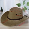 thumbnail image 2 of LIZUOJUN Men's Brown Straw Panama Hat Wide Brim Western Cowboy Sun Hat Breathable Summer Beach & Outdoor UV Protection Hat Khaki One Size, 2 of 6