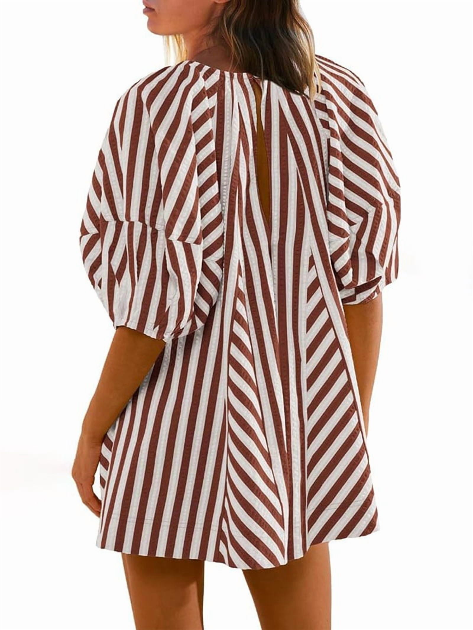 Womens Oversized Striped Romper Dress Shorts Jumpsuit Beach Vacation Clothes with Pockets
