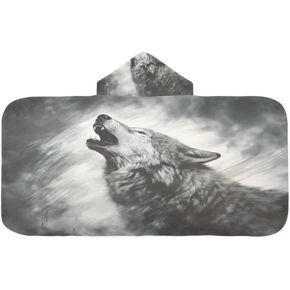 Wolf Bath Towel Soft Absorbent Pool Beach Poncho Towels Beach Wrap for Boys Kids Girls, 23.5" x 50"