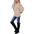thumbnail image 3 of Sudaderas casuales para mujer, lisas, con hombros descubiertos, mangas de murciélago, grandes, caqui, talla S, 3 of 4