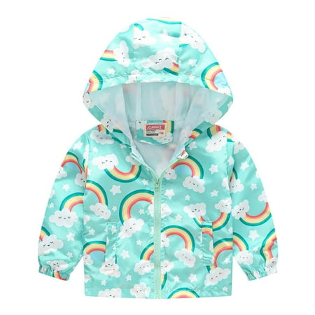 

BIZIZA Toddler Jacket Coat Cartoon Print Hooded Long Sleeve Tops Zip Up Pockets 1-6Y Chlid Baby Cyan 110