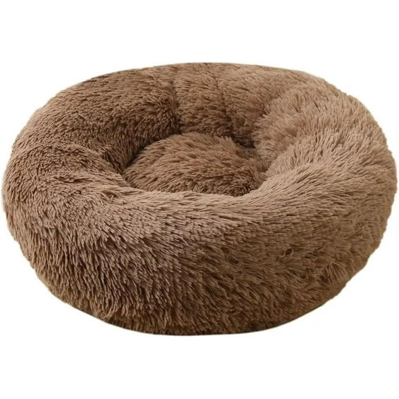 Calming Dog Bed & Cat Bed, Anti-Anxiety Donut Dog Cuddler Bed, Warming Cozy Soft Dog Round Bed, Fluffy Faux Fur Plush Pet Dog Cat Cushion Bed for Small Medium Dogs and Cats (X-Large, Brown)