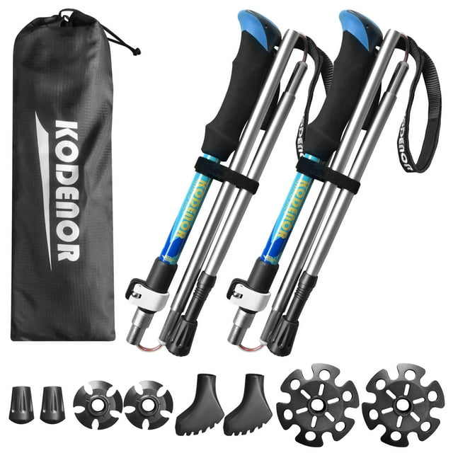 Ensemble de 2 Perches de Randonnée Pliables Hommes Femmes 5 Sections Perche de Marche Bâton de Randonnée Léger pour Randonnée Camping Voyage Escalade