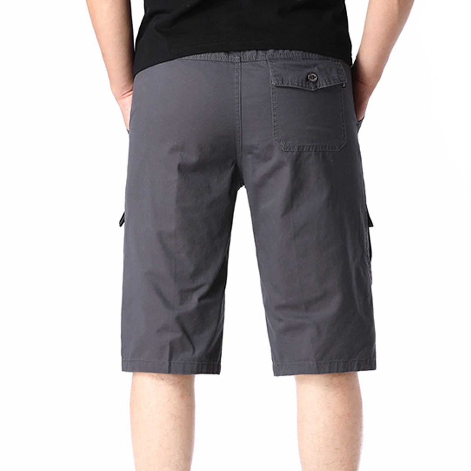 Men Casual Solid Summer Mid Waist Elastic Waist Loose Cargo Shorts Multi Pockets Mens Cargo Pants with Army Green XXXL Walmart.com