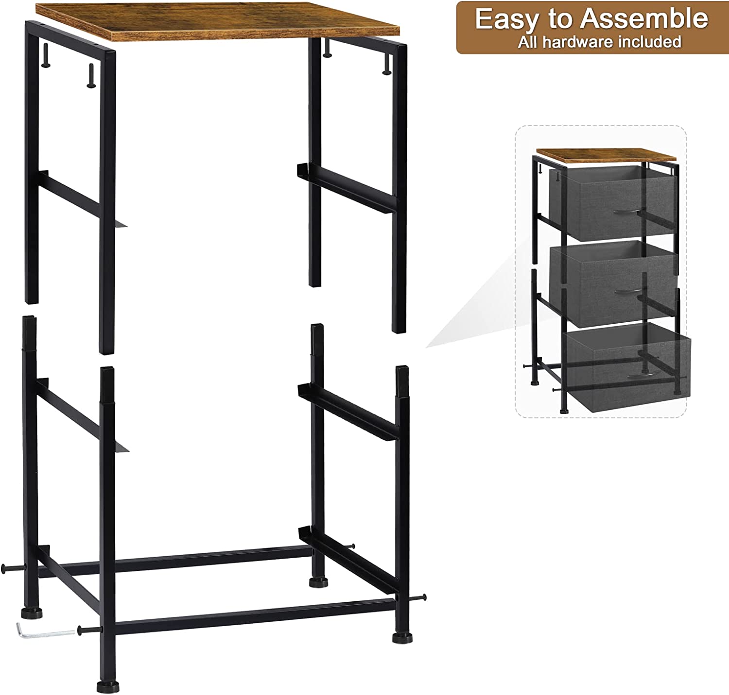 Small Nightstand Dresser, 3 Drawer Fabric Storage Bins Organizer, Black