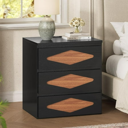 Mid-Centery Nightstand with 3 Drawers,Charging Station,24" Tall Side Table,End Table for Bedroom,Black Brown