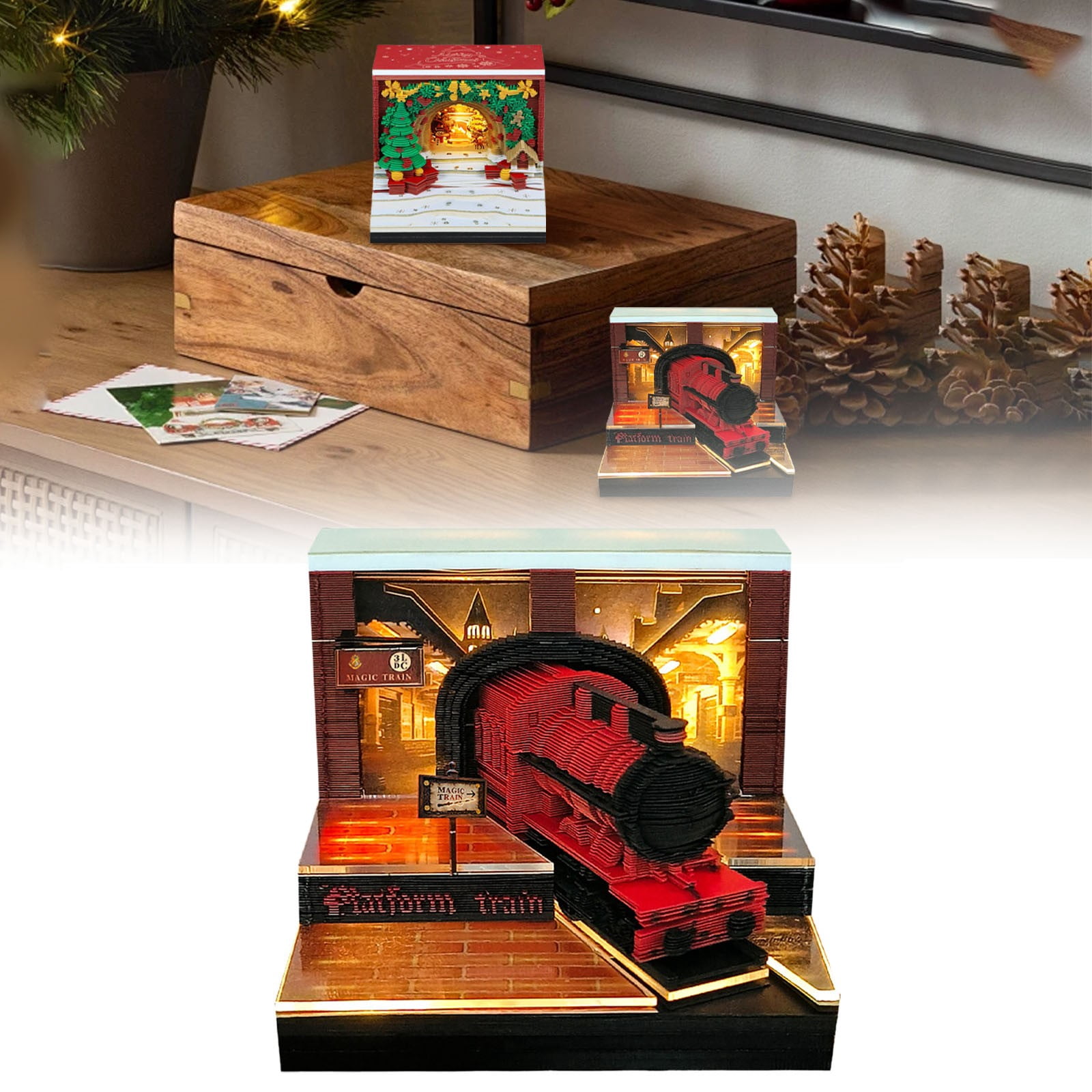 BNNG 2026 Time Piece Calendar 3D Castle Desk Calendar with LED Lights Memo Pad Paper Tear Away Carving Art Notepad Gift for Thanksgiving Christmas Housewarming Office Desktop Decoration