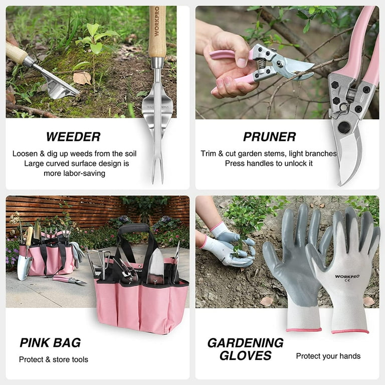 WORKPRO, Garden Tool Set, Pink with Tote and Gloves - Walmart.com
