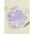thumbnail image 3 of Suealasg Baby Girls Clothes Newborn Girls Long Sleeve Daisy Print Ribbed Romper + Headband Set 3 6 12 18 Months Infant Girl Fall 2Pcs Outfits, 3 of 7