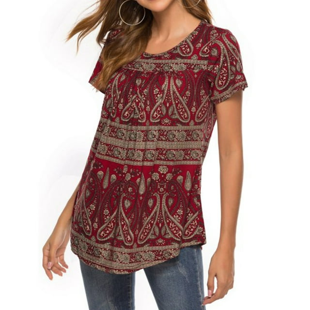 facefd Femmes T-shirt Col Rond Manches Courtes Top Imprimé Robe Femmes en Vrac Top T-shirt,