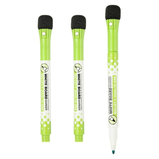 Bolígrafo magnético para pizarra blanca Uxcell, marcadores verdes de borrado en seco de punta fina de 1-2mm, 3 piezas