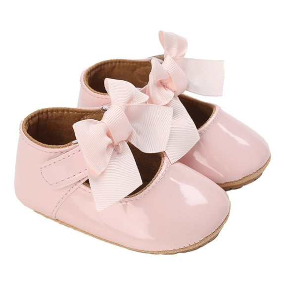 Quealent Baby Mary Jane Flats for Girls with Bowknot Cotton Anti Skid Sole Infant First Walker Princess Dress Crib Wedding Shoes Pink for Size 11