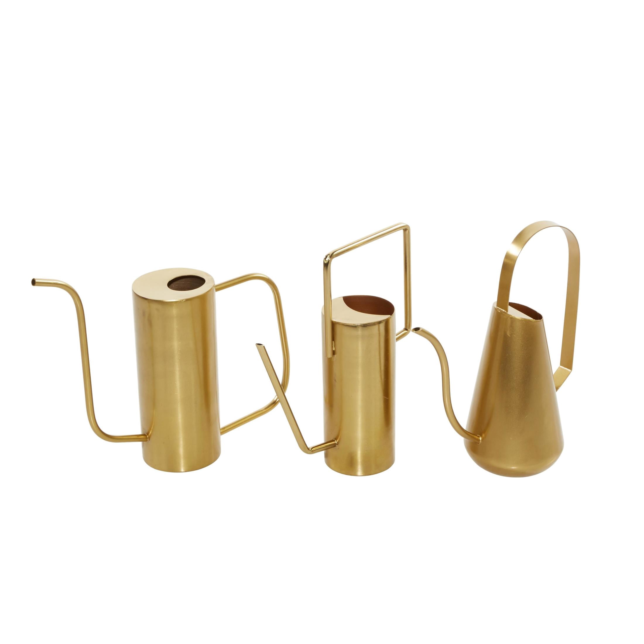 DecMode 12", 12", 11"H Gold Metal Watering Can Planter (3 Count)
