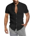 thumbnail image 2 of Camisa de verano con cuello alto y botones para hombre - Cardigan liso de manga corta - Poliéster transpirable, ropa informal para fiestas de negocios, 2 of 4