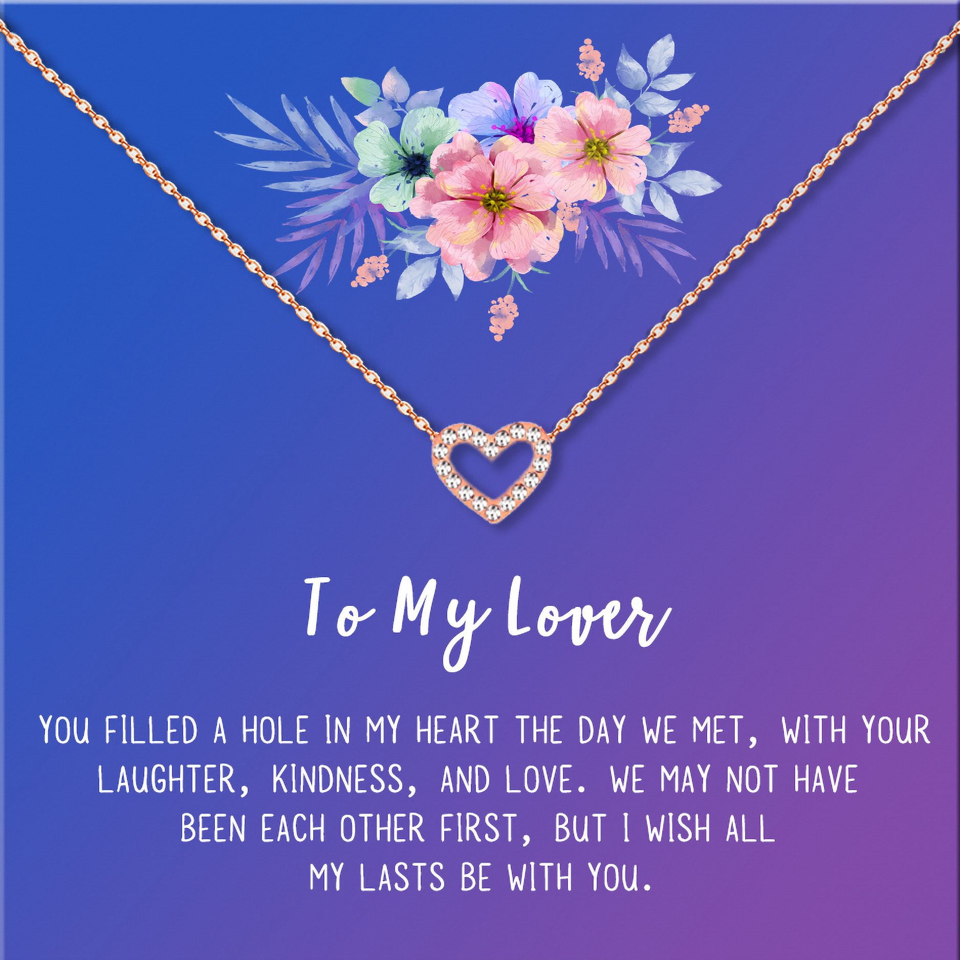 Anavia To My Lover Necklace Gift, Lover Birthday Gift, Valentines's Day Gift, Proposal Gift, Card Gift for Girlfriend-[Rose Gold Mini Crystal Heart, Blue-Purple Gift Card]