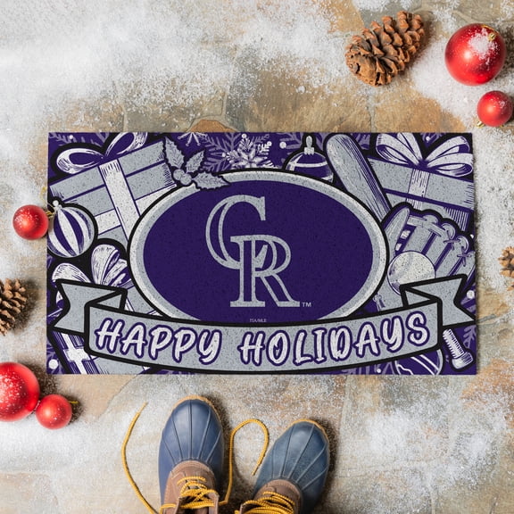 Colorado Rockies 28" x 16" Happy Holidays Christmas Turf Door Mat