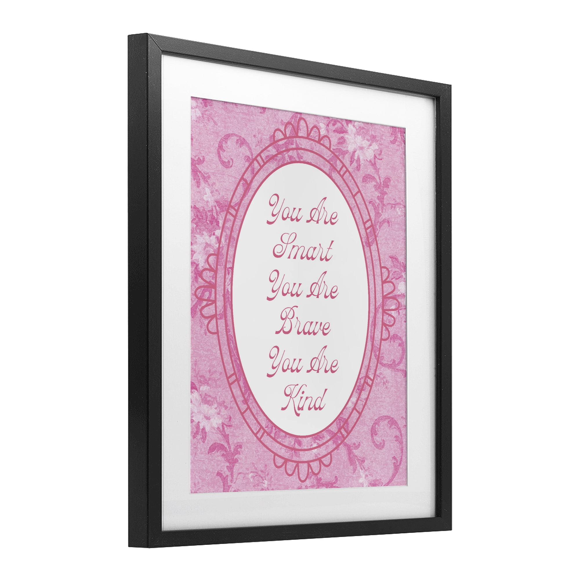 Stupell Industries Smart Brave & Kind Ornate Pink Black Framed Print Under Glass, design by Lil' Rue