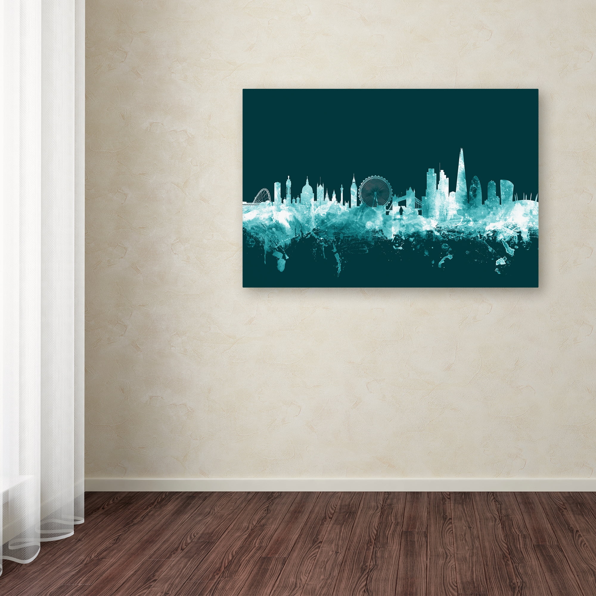 Trademark Fine Art "London England Skyline Teal" Canvas Art by Michael Tompsett