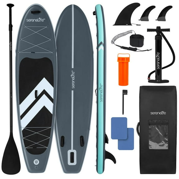SereneLife 106 Inflatable Stand Up Paddle Board with Premium SUP Accessories - 33 Wide Stable Design with Non-Slip EVA Deck Pad for Youth and Adults, 350 lbs. Capacity