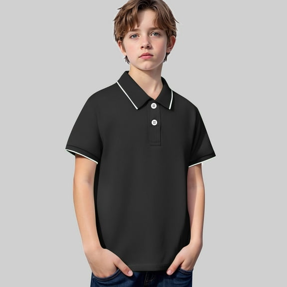 LIUYUNNN Kids Polo Shirts Boys Short Sleeve Boys Black Button up Shirt School Uniform Collared Shirt 7-8 Years Boys Size ClothesBoys Girls Four Seasons Outfits