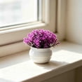 thumbnail image 5 of Dongrere Small Artificial Potted Shrub, Plastic Fake Greenery Plant with White Pot for Home Office Desk Bathroom Tabletop Decor, Purple, 5 of 9