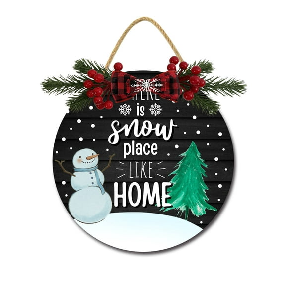 There Is Snow Place Like Home Sign Front for Door Decoration, 12 in Round Wood Wreaths Wall Hanging Outdoor, Farmhouse, Porch, for Spring Summer Fall All Seasons Holiday Christmas