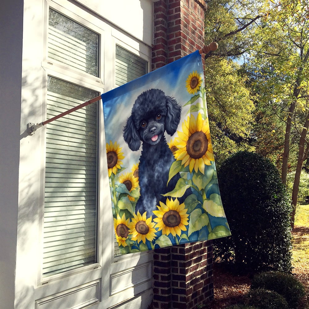 Black Poodle in Sunflowers House Flag 28 in x 40 in