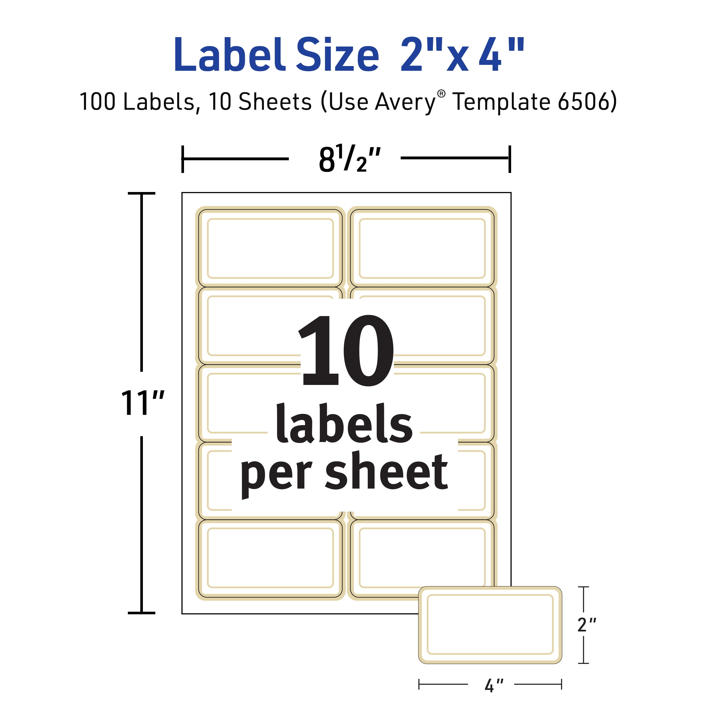 Avery Labels with Metallic Gold Border, 2" x 4", 100 Labels (6506)