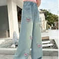 thumbnail image 5 of JLMSPLWG Girls Bootcut Jeans Kids Ripped Denim Jeans Heart Embroidery Teen Girls Cute High Waist Pants Streetwear Tween Girls Gradient Color Denim Jean Toddler Girl Clothes, 5 of 9