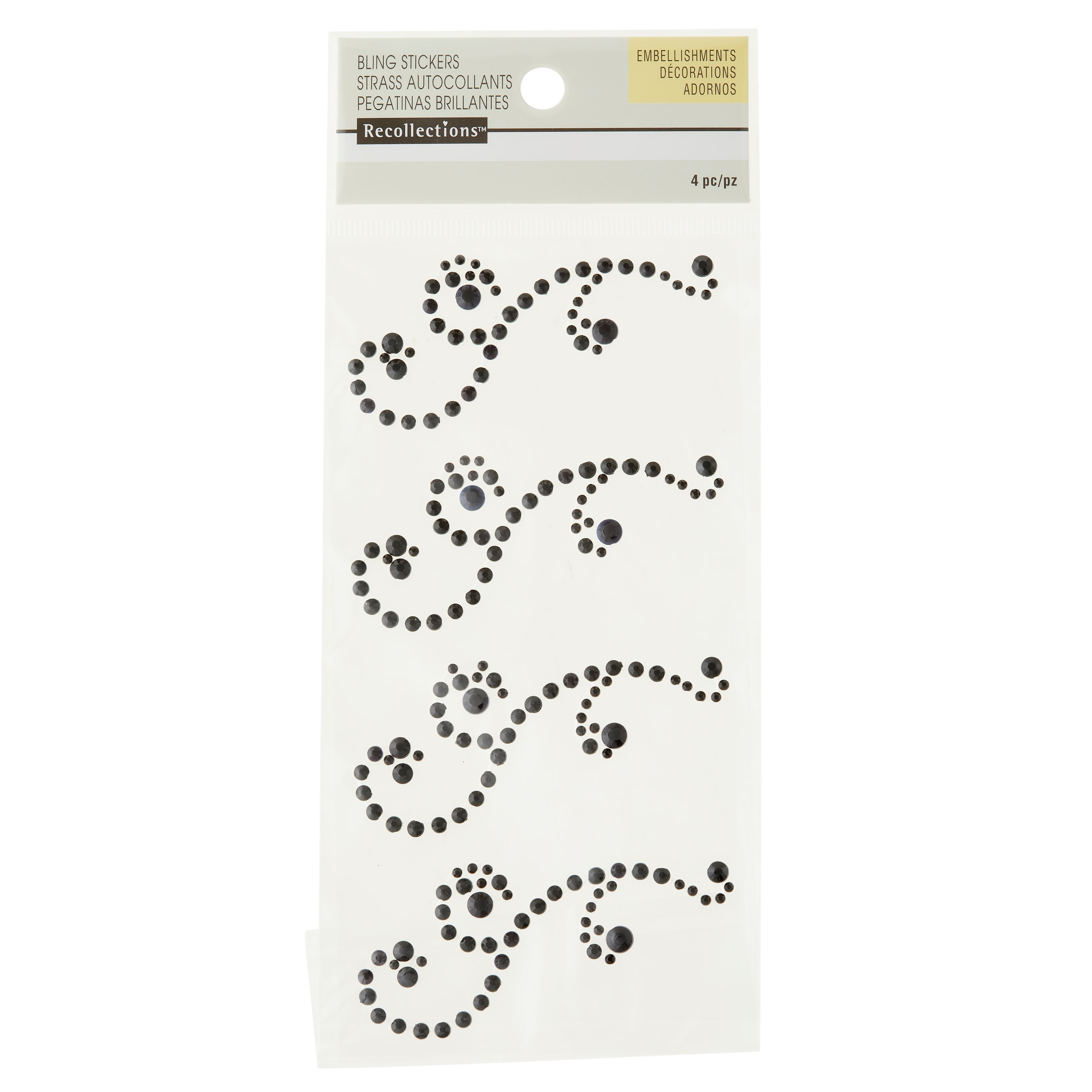 Recollections Black Swirl Flourish Adhesive Rhinestones, 12 Packs: 4 ct. (48 total)