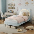 thumbnail image 1 of Adjustable cabecero & LED light - children's forrado platform marco de cama con wood slat support (no necesita colchón base, blue single cama), 1 of 4