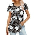 thumbnail image 2 of Womens Plus Size Tops Dressy Flowy Short Sleeve Pleated Blouses Floral Crew Neck Flutter Sleeve Summer Tunic T-Shirts (Black 4XL), 2 of 5