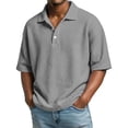 thumbnail image 2 of Dwellite Waffle Short Sleeve Men Polo Shirts Casual Big and Tall Fashion Collared Shirt Solid Color Golf Pullovers Gray S, 2 of 8