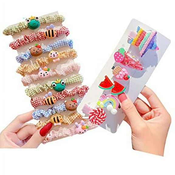 16 Pcs Hair Clips & Hair Ties Set for Girls, Cartoon Hairpin Star, Rainbow, Lollipops Barrettes, Watermelon, Bear, Frog, Bee, Rabbit Hair Bands Hair Accessories