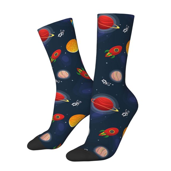 Hirioo Space Cartoon Pattern Adult Middle Tube Socks Breathable Sock Non-Pilling,Contrasting Color Design