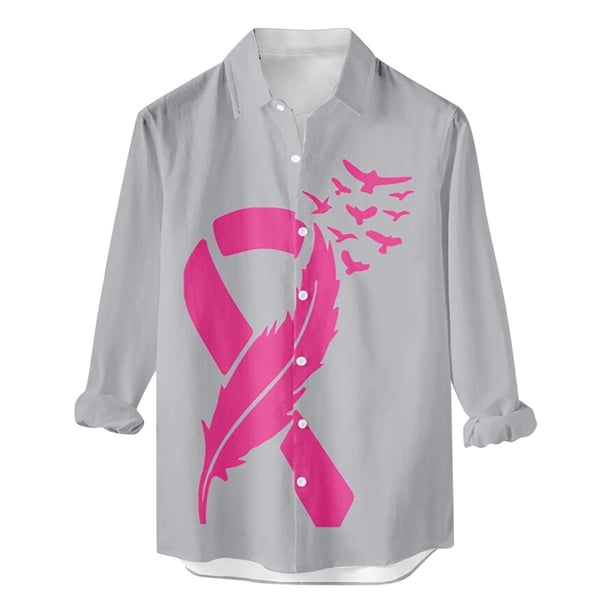 Camisa de manga larga para hombre, blusa con cuello vuelto, botones informales, camisa de cobertura con estampado de cinta de color para el día de la lactancia Odeerbi ODB-2