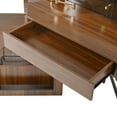 thumbnail image 4 of MODERNLUXE Corner Makeup Vanity Desk with Folding Mirror and Lights,Modern Vanity Set with 1 Stool,2 Drawers and 3 Shelves for Bedroom,Women, and Girls,Walnut, 4 of 7