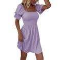 thumbnail image 2 of Txlixc Vestido de manga corta de mujer, cuello cuadrado, pliegue de pliegue Txlixc moda, 2 of 6