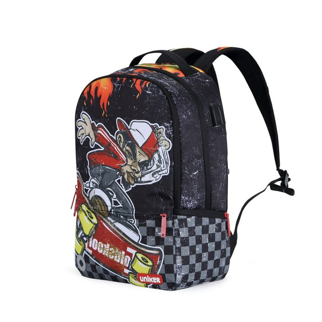 Mochila escolar UNIKER Skateboard Boy para adolescentes de 15.6 pulgadas