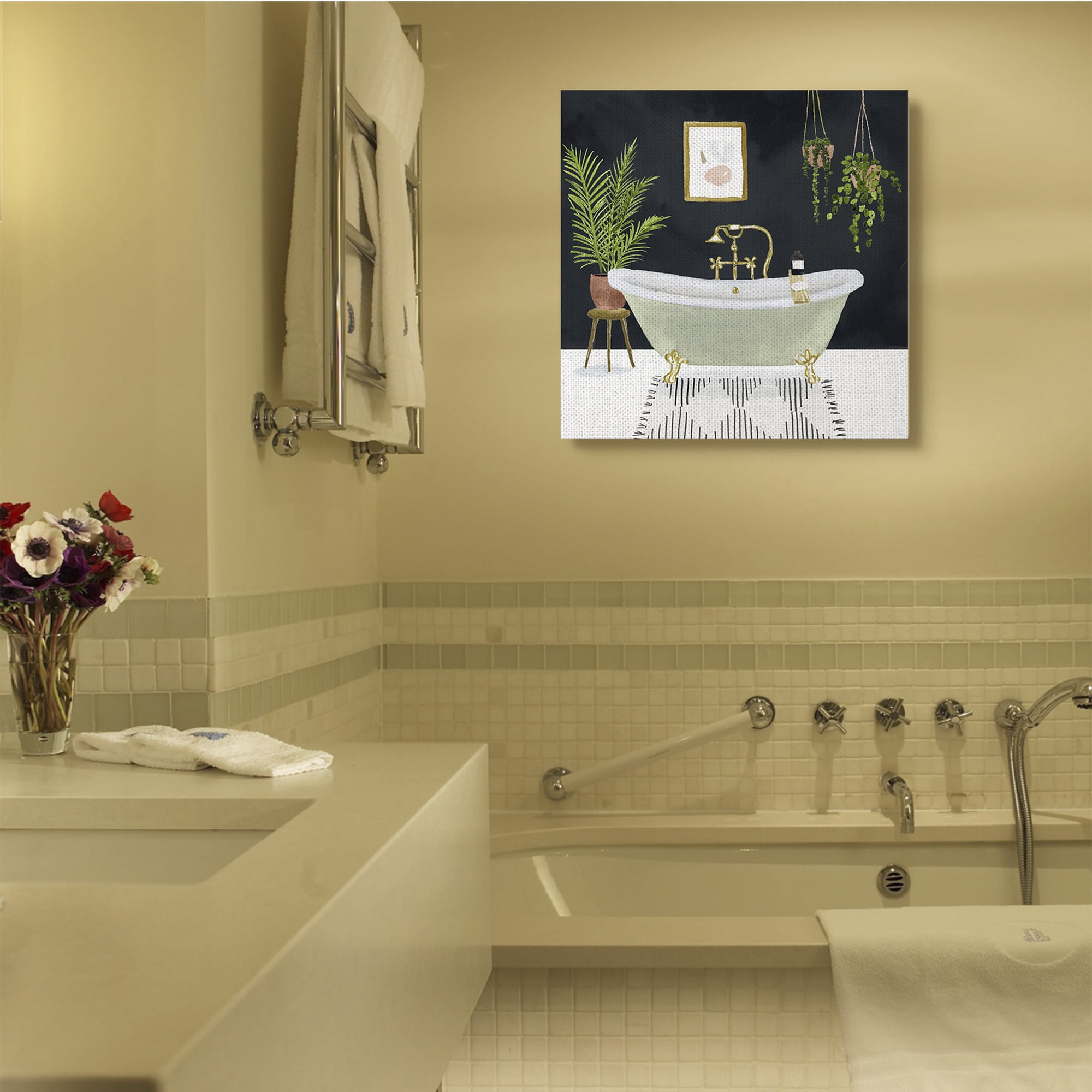 Stupell Home Décor Designer Bathroom Blue Gold Design Canvas Wall Art by Victoria Borges