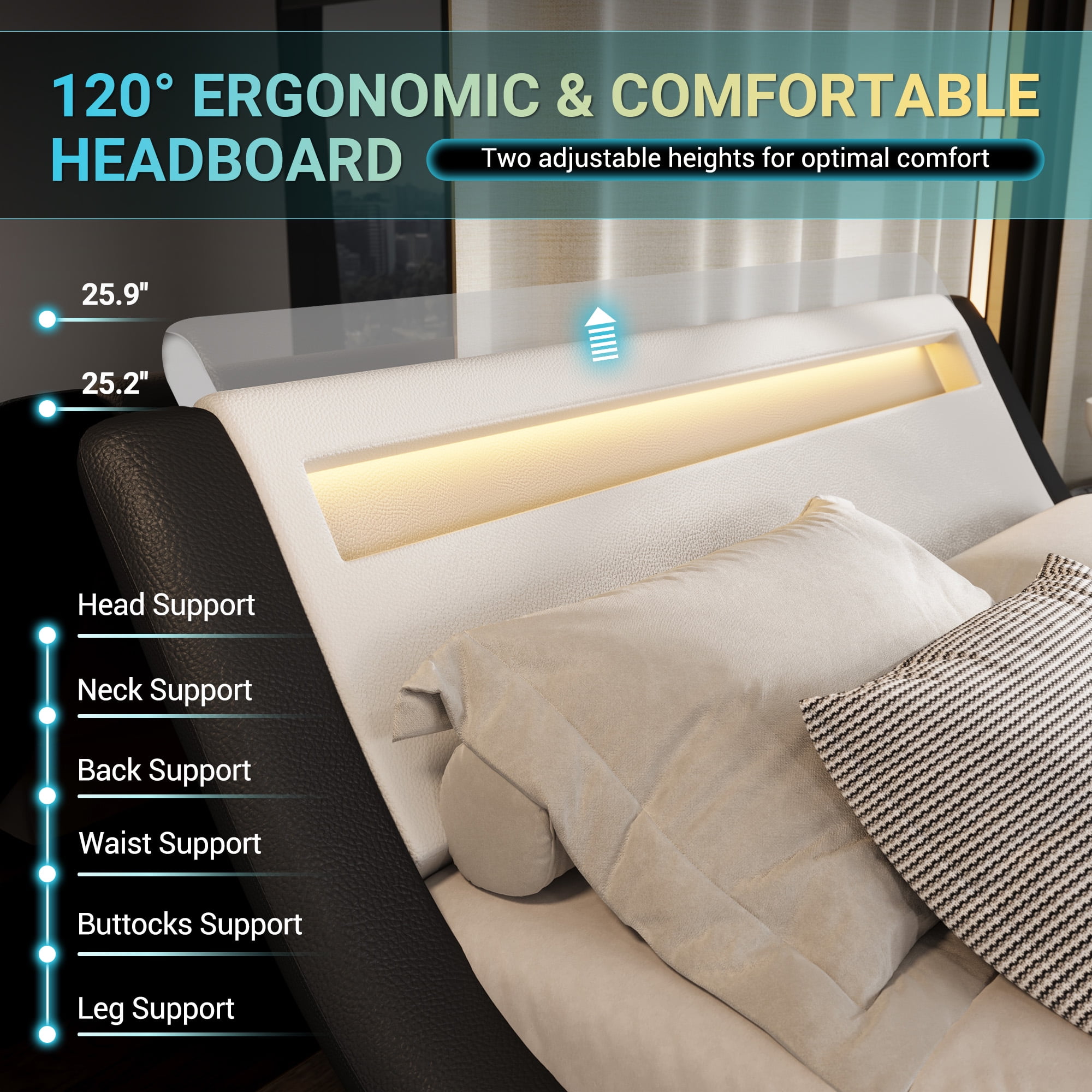 Sifurni Full size Wave-Like Curve Deluxe Upholstered Modern Bed