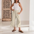 thumbnail image 2 of Women Linen Pants Casual Loose High Waist Boho Wide Leg Cropped Palazzo Beach Pants Summer Outfits 2025 Trendy, 2 of 8