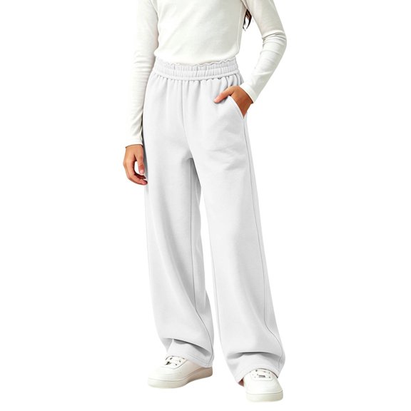 LIBRCLO Kids Girls Sweatpants Elastic Waist Wide Leg Pants Fleece Baggy Sweatpants Size 9-10 Years