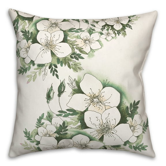 Creative Products Green and White Florals 18x18 Spun Poly Pillow